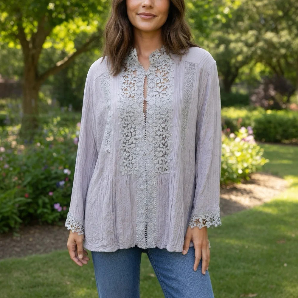 Paposon Lace Crinkle Top Sz XL - Picture 1 of 16